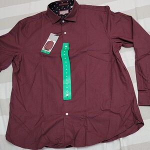 Ted Baker Button UP Shirt Men's XL Dark Red Long Sleeve NWT
